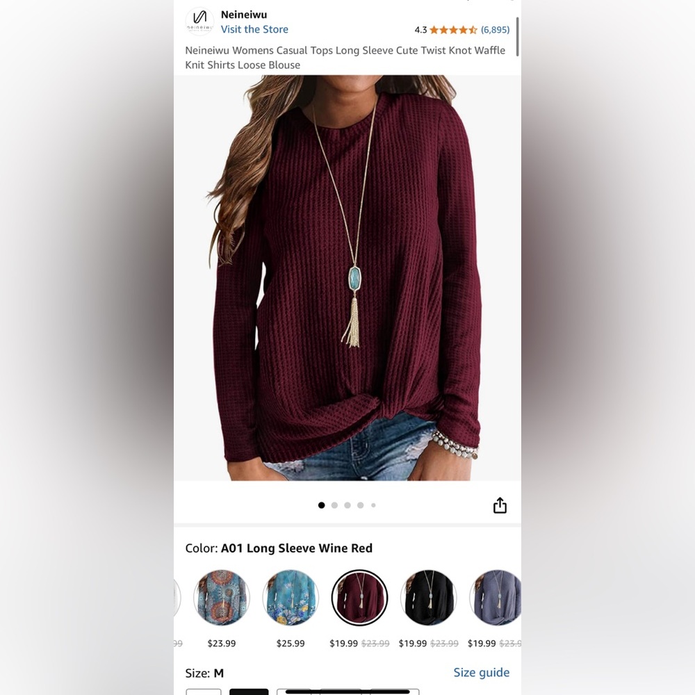 Amazon Women's Long Sleeve Wine Red Top